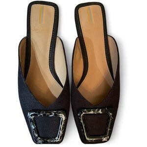 NWOT women’s Sam Edelman black linen buckle slide on loafers/ mules. 
Size 6